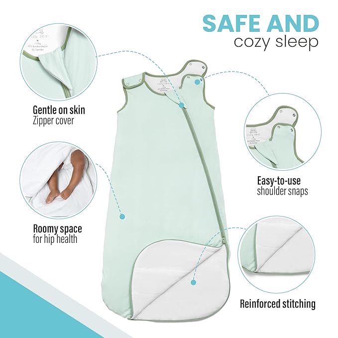 Rayon Made from Bamboo Sleep Sack 1.0 TOG 6-18 Months Unisex Baby Sleeping Bag with 2-Way Zipper Breathable Wearable Blanket Baby