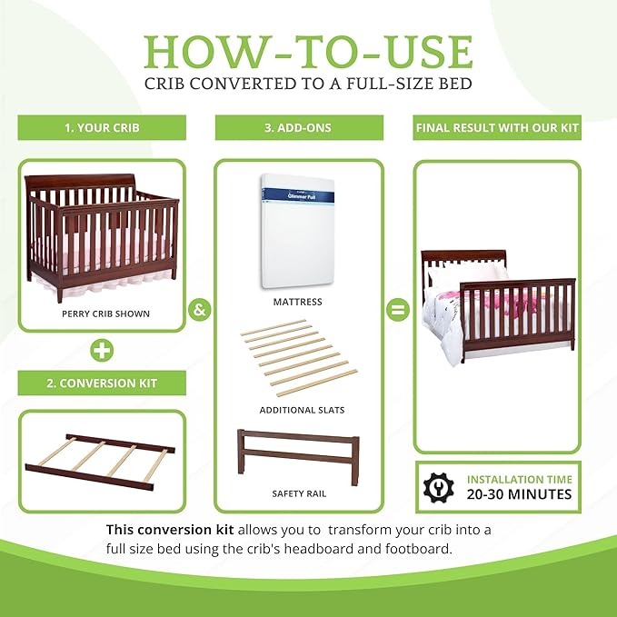 Full-Size Conversion Kit Bed Rails Compatible with Delta Children Convertible Cribs - Solid Wood Rail #0050 - Toddler and Adult Bed Rail for Full-Size Beds - Baby Furniture (Black Cherry Espresso-607)