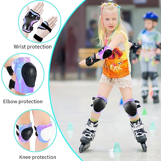 Gradient Color Kids Protective Gear Set Knee Pads for Kid 2-14 Years,W/ Adjustable Strap Kids/Youth Knee Pads Elbow Pads Wrist Guards Set for Inline Roller Skates,Cycling,BMX Bike,Skateboard,Scooter