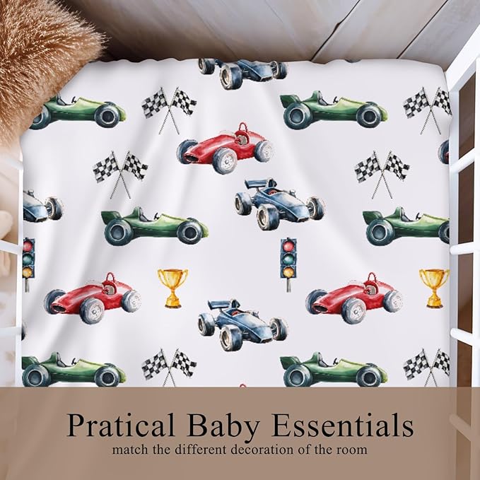 Cute Race Trophy Flag Traffic Light Baby Crib Sheet for Boys & Girls 28x52 Inch Transportation Vehicles Bed Sheet for Standard Crib and Toddler Mattress Crib Sheets Flag One Size