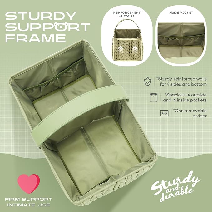 LUKJOJO Luxurious Baby Diaper Caddy, Nursery Storage Basket for Newborn Essentials, Travel Baby Basket for Diapers Baby Wipes, Organizer Tote Bag Storage Bin, Baby Shower Gifts(Sage Green)