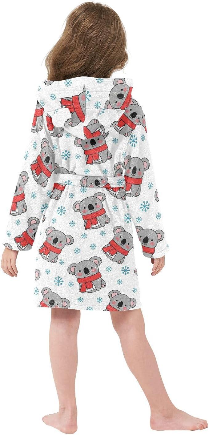 Toddler Baby Hooded Bathrobe for Boys Girls Soft Plush Bath Towel Robe with 2 Pockets for 2-12 Years