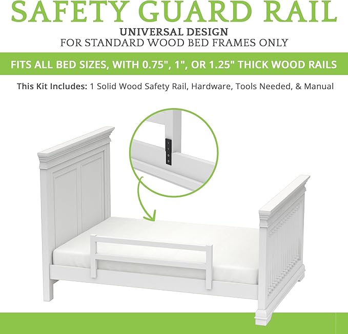 CC KITS Safety Guard Rail for Baby, Kids, and Children - Solid Wood Safety Bed Rail for Toddlers - Easy Installation - Premium Protection for Bunk, Twin, Full, Queen and King Size Beds - (White)
