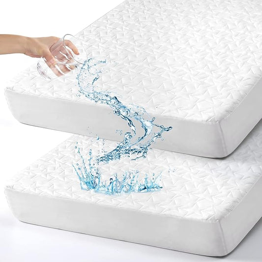Baby Waterproof Crib Mattress Pad Sheets: 2-Pack Quilted Toddler Mattress Protector - Soft Fitted Sheets for Standard Crib - Boys & Girls