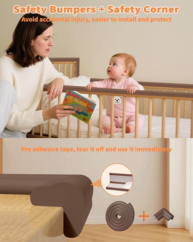 Edge Corner Protector Baby Proofing, 6.56FT 0.6'' Thicken L-Shape Furniture Fireplace Safety Bumper Guard with 6 Corners, Pre-Taped, Soft NBR Rubber Foam, Table Edge Protector for Baby (Coffee)