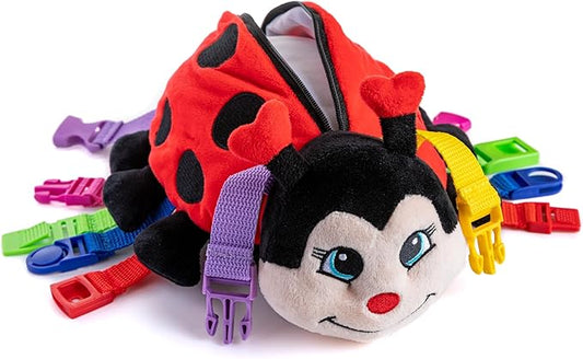 Buckle Toys - Becky Ladybug Stuffed Animal - Montessori Learning Activity Sensory Processing Toy - Develop Motor Skills and Problem Solving - Autism Sensory Toys