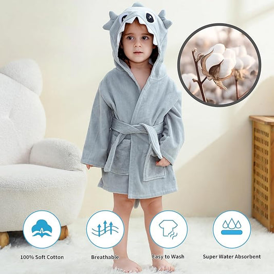 MICHLEY Girls Boys Robe Cotton Towel Baby Animal Dinosaur Style Hooded Bathrobe
