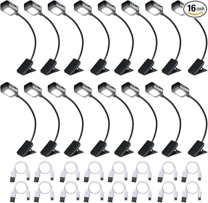KunHe Rechargeable Book Lights for Reading at Night Small Book Light Bulk Clip on Reading Lights Lightweight Booklight as Christmas Stocking Stuffers for Kids Book Lovers 16 Pack