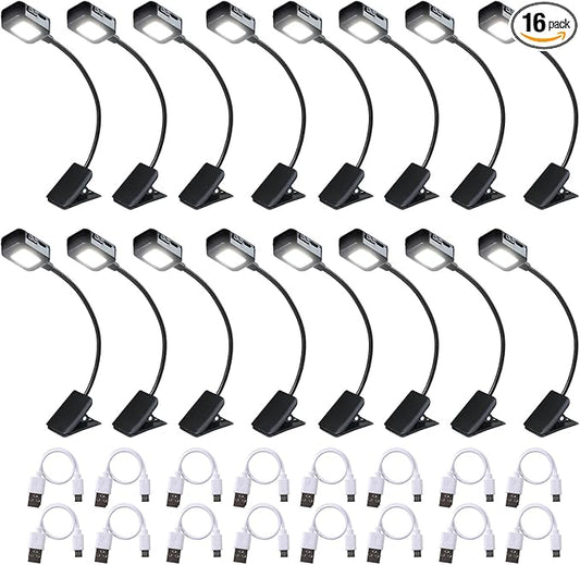 KunHe Rechargeable Book Lights for Reading at Night Small Book Light Bulk Clip on Reading Lights Lightweight Booklight as Christmas Stocking Stuffers for Kids Book Lovers 16 Pack