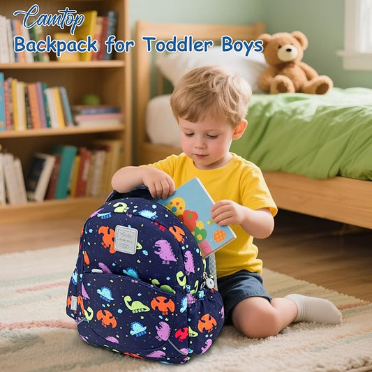 CAMTOP Toddler Backpack for Boys Girls 2-4, Kids Backpacks for Kindergarten Preschool, 12" H Small Bookbag for Daycare Travel (Boots Dinosaur, 12''- Not fit A4 folder)