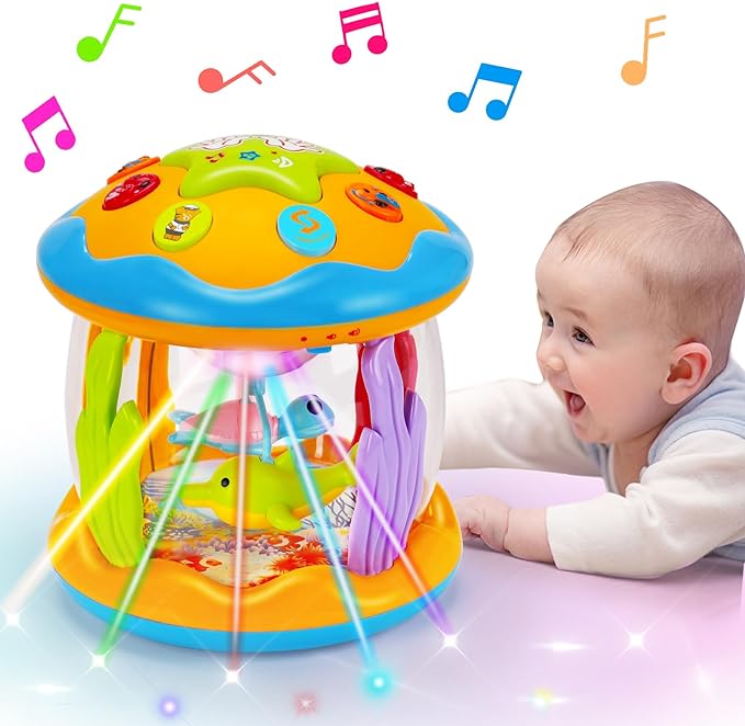 Tsomtto Baby Musical Toys 12 Months Rotating Projector Light Up Infant Tummy Time Toys Sensory Toddler Toy Age 1-2-4 New Birthday Gifts for 1 Year Old Girl Boy Baby Aquarium Learning Toy