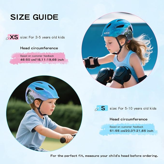 Kids Bike Helmet, OnBros Kid Bicycle Helmet for Girls and Boys with Light Lightweight Kids Helmets Certified Toddler Helmets for Kids 3-5-8-10 Age (46-50-55 cm)