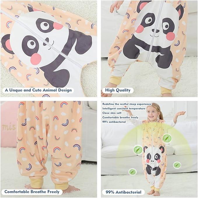 MICHLEY Toddler Sleeping Sack with Feet Newborn Infant Sleeveless Sleeping Bag 2-way Zipper Baby Wearable Blanket for Walkers,Panda,1-3T
