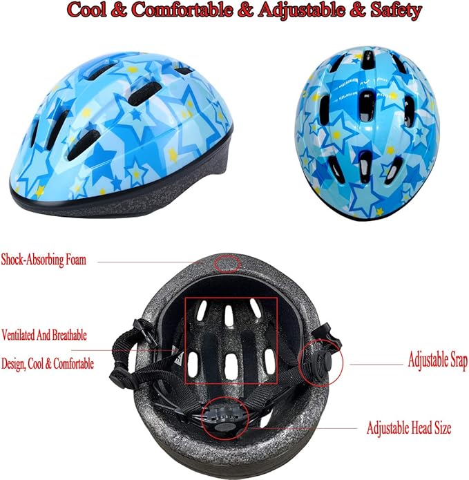 Kids Helmet Adjustable for Kids Ages 3-8 Years Old Boys Girls, Toddler Helmet with Protective Sports Gear Set Knee Elbow Pads Wrist Guards for Cycling Skateboard Scooter