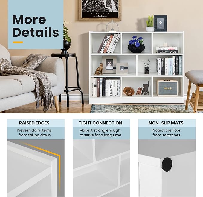 Giantex 8 Cube Bookcase, Freestanding 3-Tier Open Bookshelf, Modern Storage Display Cabinet, Wood Cube Storage Organizer for Living Room, Kid’s Room, White