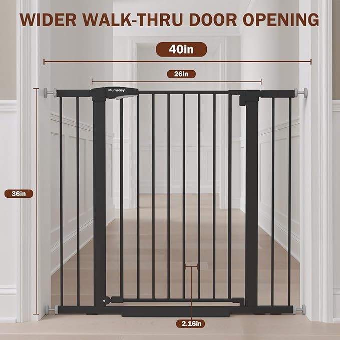 Mumeasy 36" Extra Tall Baby Gate for Stairs and Doorways, 26-40" Auto Close Dog Gate Indoor, Easy Install Pressure Mounted Pet Gate, Safety Baby Gates with Door for Child and Pets