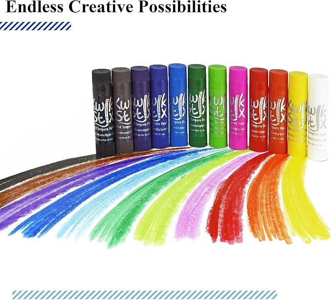 Kwik Stix Solid Tempera Paint Sticks, 24 Colors, Washable Paint Sticks for Kids, Non-Toxic, Quick Drying, Allergen Free, Comes in Classic, Metallic, & Neon Colors, Ideal for Kids and Toddlers