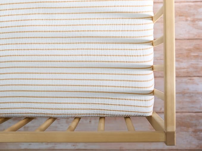 Meracorallo Muslin Fitted Crib Sheet, Soft and Breathable Baby Crib Sheet for Standard Crib and Toddler Mattresses (Neutral Stripe)