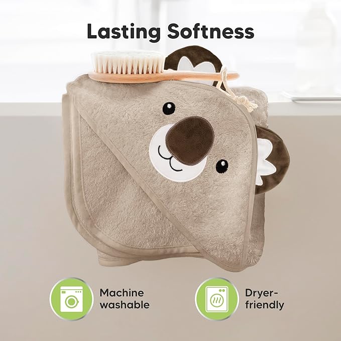 KeaBabies Hooded Baby Towel for Newborn - Viscose Derived from Bamboo Large Baby Bath Towels with Hood for Boys, Girls, Toddler, Extra Absorbent & Soft Newborn Bath Essentials (Alpaca, Regular)
