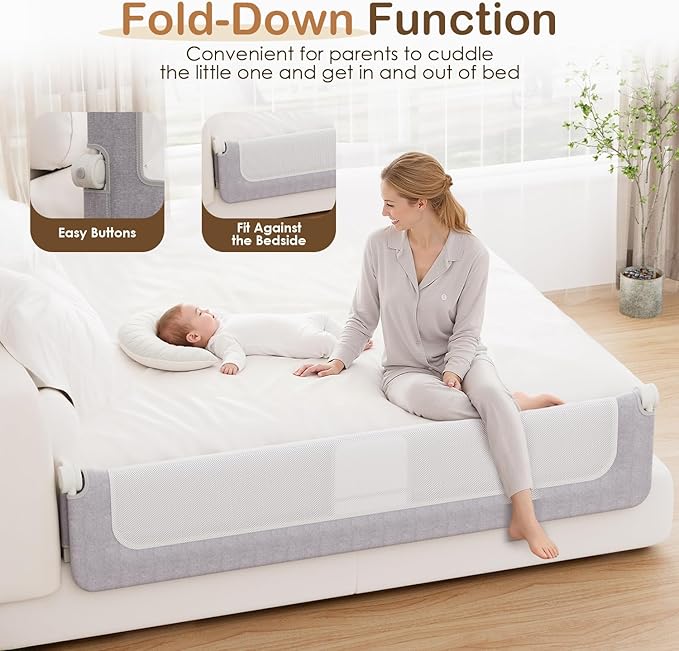 Bed Rail for Toddlers, 71 Inch Wider U-Shape Base Toddler Bed Rails, Swing Down Breathable Baby Bed Rail Guard for King, Queen, Full, Twin Bed Guard Rail for Toddlers