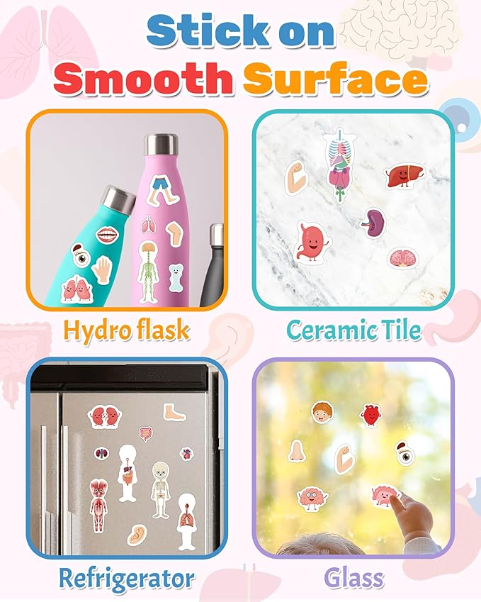 Benresive Reusable Sticker Books for Toddlers, Fun Travel Stickers for Kids, Toddler Sticker Book, Crafts Activities for Toddlers, 3 and Up Birthady Gifts - My Body