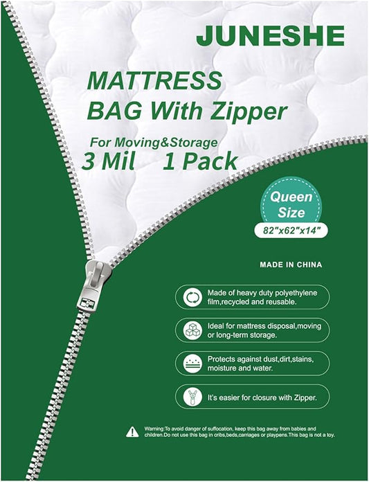 Queen Mattress Bag for Moving and Storage-3 Mil Zipper Plastic Waterproof Mattress Storage Bag