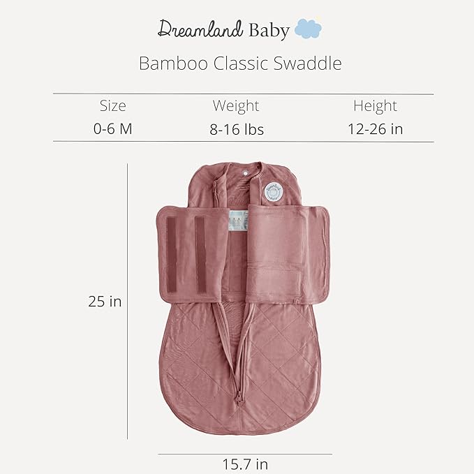 Dreamland Baby Bamboo Viscose Swaddle Blanket (0-6 months). 1.0 TOG Ultra Soft Swaddle Blanket w/Built in Band. 97% Viscose, 3% Spandex (Rose). Mom-Owned US Business, Premium Materials
