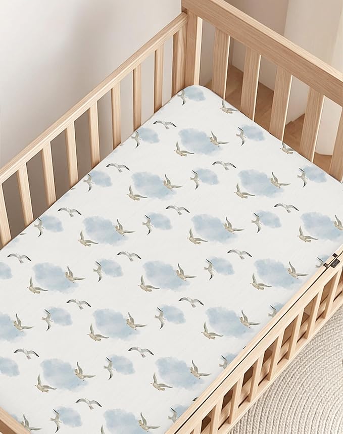 Crib Sheets for Boys and Girls, 2 Pack Fitted Baby Sheets for Standard Toddler Mattress 28" x 52", Soft Breathable Jersey Knit Baby Bedding (Sailing Waves)