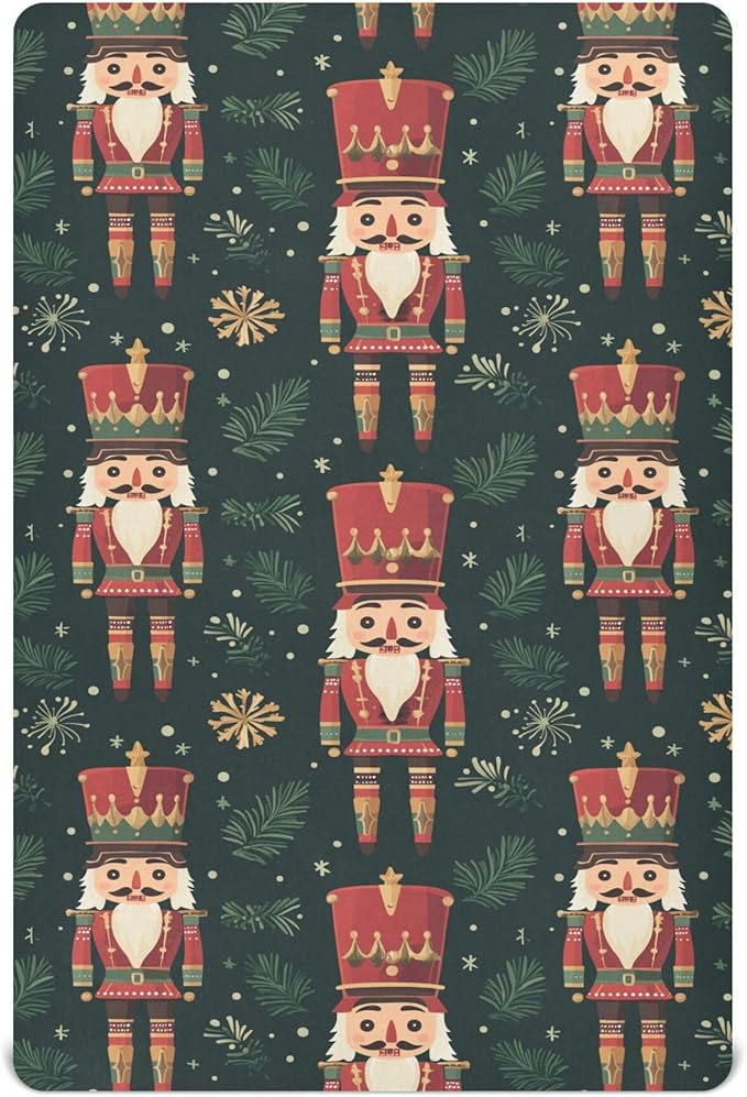 Christmas Nutcracker Green Crib Sheets Soft Breathable Fitted Baby Crib Sheets Mattress Cover for Girls Boys, 52" x 28" x 9"