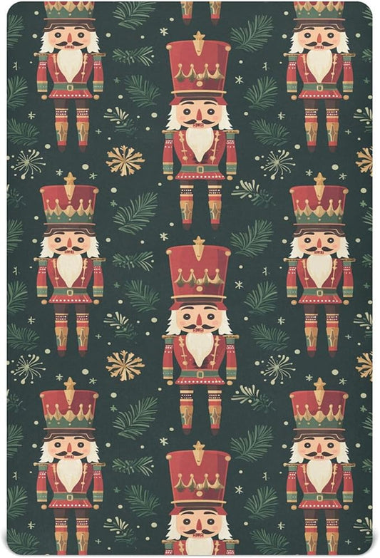 Christmas Nutcracker Green Crib Sheets Soft Breathable Fitted Baby Crib Sheets Mattress Cover for Girls Boys, 52" x 28" x 9"