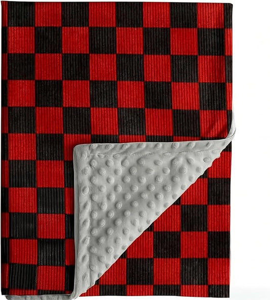 2 Pack Soft Black and White Checkered Baby Blankets for Unisex Girls or Boys Breathable Gender Neutral Nursery Double Layer Blankets with Dotted Backing for Newborn Toddlers (Red and Black)