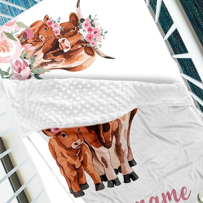 Custom Name Crib Bedding Set with Name - 2 Piece Cow Series Baby Set with Blanket and Crib Sheet, Cozy and Durable Infant Nursery Bedding, Gifts for Toddler Baby