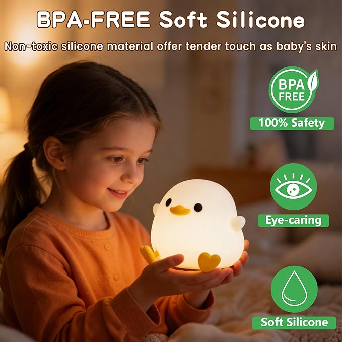 FAMIDUO Duck Night Light, Cute DoDo Duck Lamp, Squishy Silicone Dimmable Bedside Light for Baby Kids Nursery with Timer, Rechargeable Touch Nightlight for Boys Girls Room Decor, Valentine‘s Day Gift