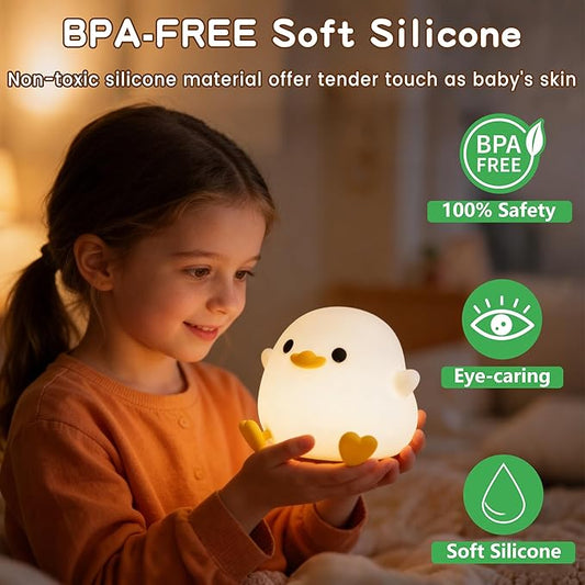 FAMIDUO Duck Night Light, Cute DoDo Duck Lamp, Squishy Silicone Dimmable Bedside Light for Baby Kids Nursery with Timer, Rechargeable Touch Nightlight for Boys Girls Room Decor, Valentine‘s Day Gift