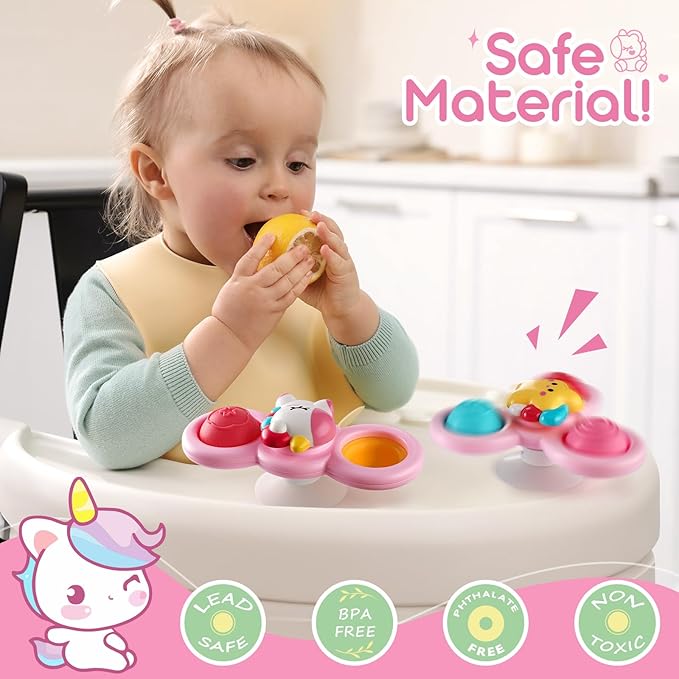ALASOU 3PCS Pop Suction Cup Spinner Toys for 1 Year Old Boy Girl|Novelty Spinning Tops Toddler Stocking Stuffers|Baby Bath Toy for Kids Ages 1-3|1 Year Old Boy Christmas Birthday Gift for Infant