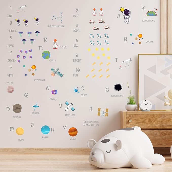 Outer Space Astronaut Wall Stickers for Kids, Astronaut Wall Stickers for Children Room, Outer Space Removable Stickers for Baby Kids Nursery Girls Bedroom Living Room Playroom Wall Decoration