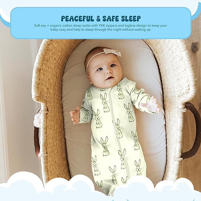 Babysoy Long Sleeve Wearable Blanket Sleep Sack, Infant to Toddler Sleeping Bag, Choose from size 0-24 Months