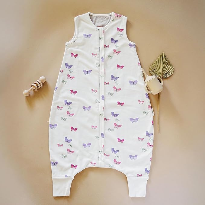 Woolino 4 Season Baby Sleep Bag with legs opening, Merino Wool and Organic Cotton, 6-18m, Butterfly