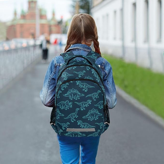 MNSRUU School Backpack with Chest Strap, Dinosaur Pattern Laptop Backpack, Travel Hiking Backpack for Boys Girls, Rucksack, Knapsack One Size
