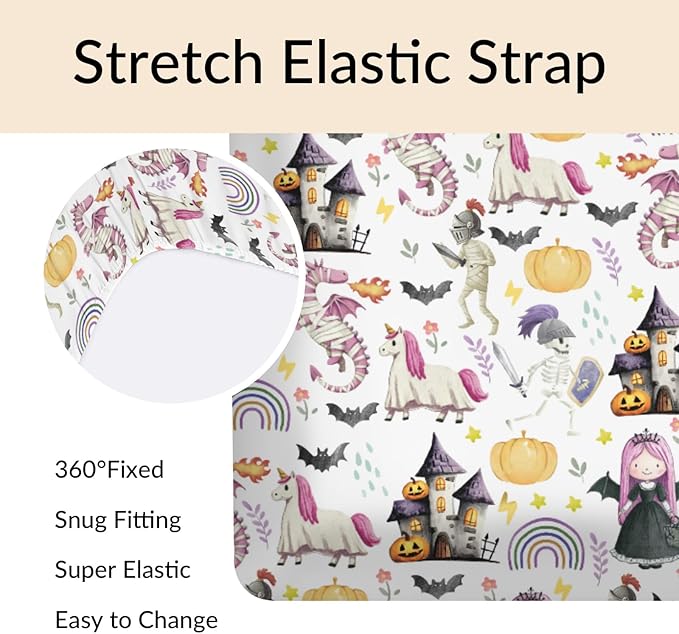 Halloween Fairytale Princess Castle Dragon Baby Crib Sheets Spooky Pumpkin Bats Soft Baby Sheets Gothic Halloween Night Fitted Crib Mattress Cover for Standard Crib Toddler Mattress 52"x28"