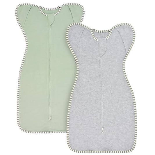 Transition Swaddle 3-6 Months Baby Sleep Sack Arms up Swaddle 2-Way Zipper 100% Cotton Arms in/out, 0.8 Tog Baby Transitional Swaddles Sack for Boy Girl, 2-Pack (Medium 14-20lbs)