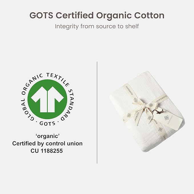 Bioweaves Organic Cotton Muslin Mini Crib Sheet, GOTS Certified Fitted Mini Crib Mattress Sheet, Extra Soft & Breathable for Toddler, Baby Boys & Girls, 38" x 24", 5 Inch Pocket, White