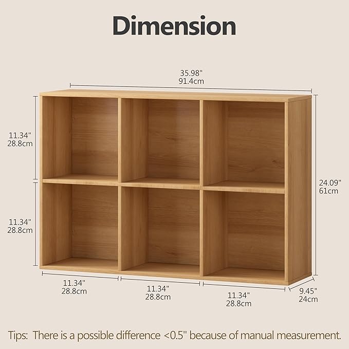 Jpiziso 6 Cube Storage Organizer, Wooden Cube Shelves with Closed Back Panel, Reversible Bookcase, Cubes Closet Organizer for Home, Living Room, Kids Room, Office, Bedroom, Study, Hallway
