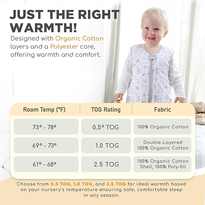 Mama Cheetah Toddler Sleep Sack with Feet, 2.5 TOG Organic Cotton Baby Sleeping Bag with Legs, Winter Baby Wearable Blankets for Early Walker 6-18 Month