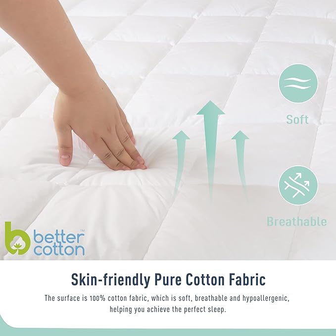 California King Mattress Pad Cotton Mattress Pad Cover Quilted Mattress Cover 18-22" Deep Pocket Mattress Protector Cal King Size White Down Alternative Filling Noiseless & Breathable