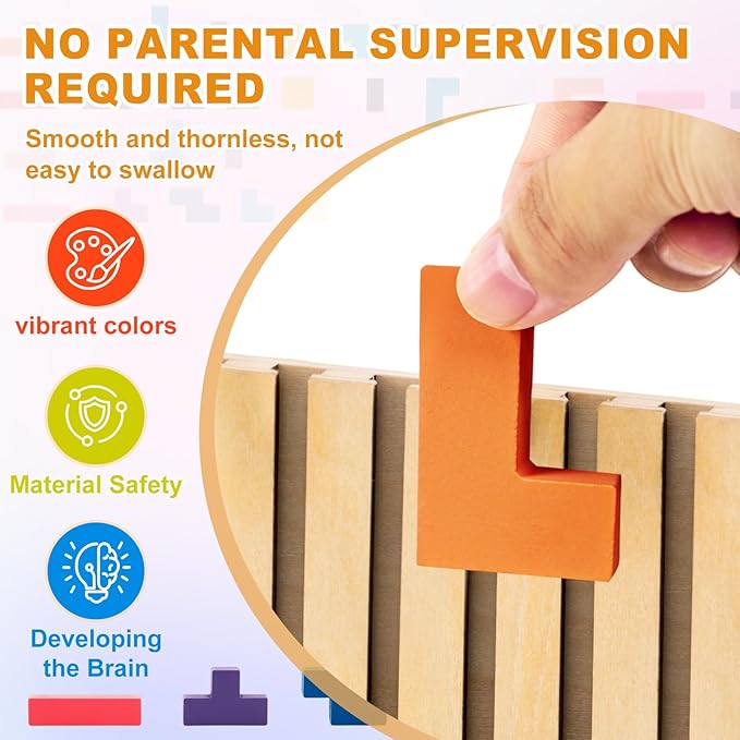 Wooden Montessori Russian Blocks Puzzle – 3D Stacking Toy for 3-6 Year Olds Toddlers Educational Gift & Brain Teaser for Critical Thinking Montessori Brain Blocks for Boys & Girls (Flag)