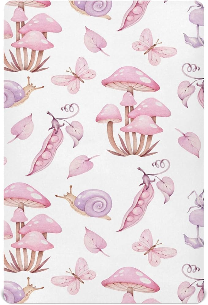 Mushrooms Fairy Forest Crib Sheets Soft Breathable Fitted Baby Crib Sheets Mattress Cover for Girl Boys, 52" x 28" x 9"