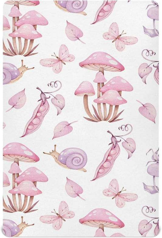Mushrooms Fairy Forest Crib Sheets Soft Breathable Fitted Baby Crib Sheets Mattress Cover for Girl Boys, 52" x 28" x 9"