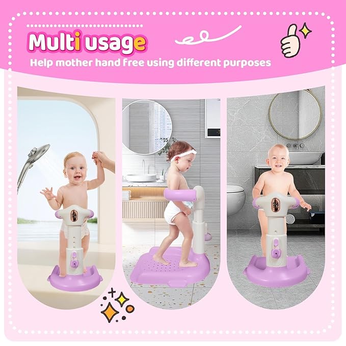 Baby Bath with Shower Stand Support ,Baby standing support Adjustable Toddler Shower Tower with Anti-Pinch & Anti-Slip Design,Infant Safety,Ideal Gift for baby standing bath 6-36 Months(Purple)