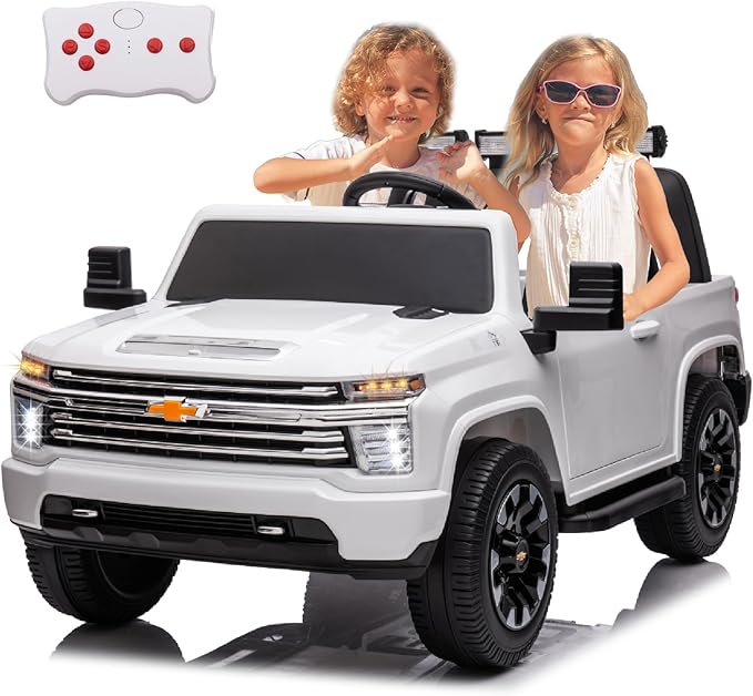 FINITO 24V Kids Electric Car,4WD Licensed Chevrolet Silverado,2 Seater Ride On UTV Car with Parental Remote Control, Music, Bluetooth, Gift for Kids(White)